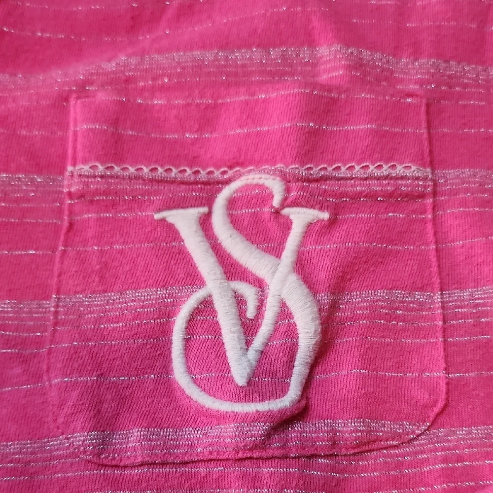 VICTORIA'S SECRET | Pink Silver Metallic Stripe Long Sleeve Wide Leg Pajamas | L
